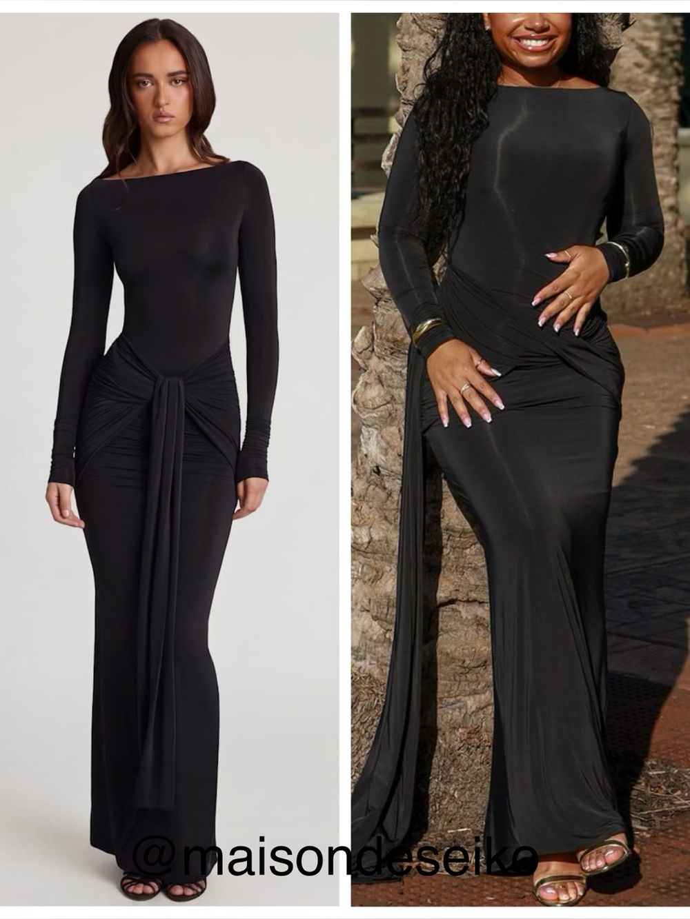 NWT Oh Polly Maxi Dress Black Mericia Jersey Sarong Long Sleeve size 4